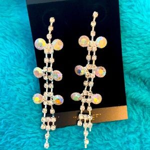 IRIDESCENT BLINGY LONG EARRINGS AND CZ STONES